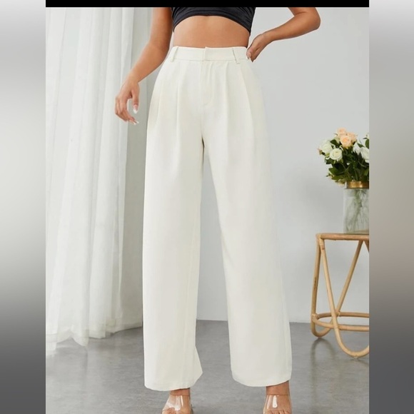 Cream wideleg women’s dress pants , off-white slacks, mid rise, sz 6, NWOT - Picture 8 of 9